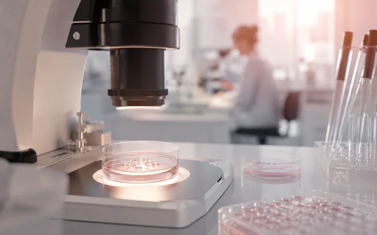 Embriologista trabalhando em laboratório de fertilização in vitro